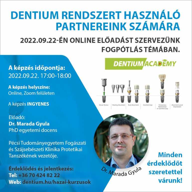 Fogpótlástan előadás - Dentium rendszert használó partnereknek